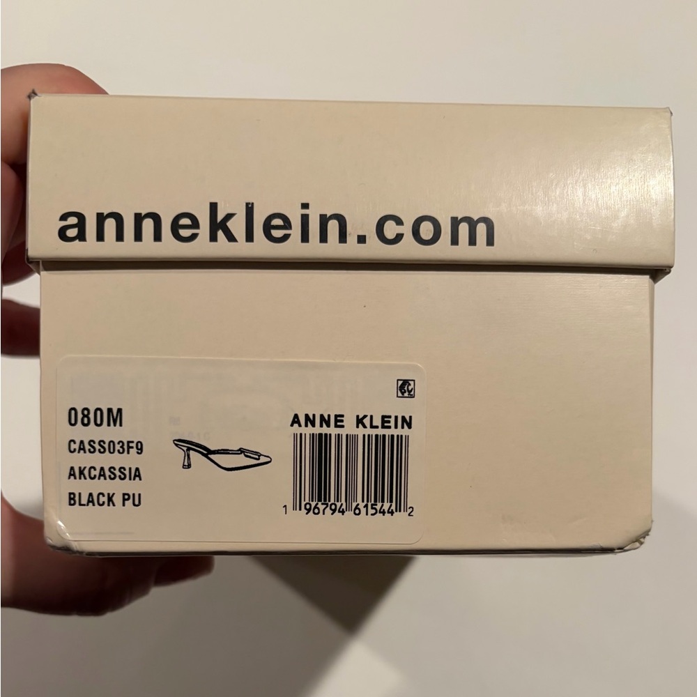 NEW Anne Klein Black Cassia Mule Heels Buckle Pointed Toe Slip On Size 8M - Picture 6 of 6